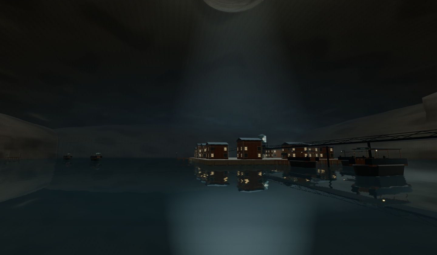 Lamplit quays beneath a limestone vault